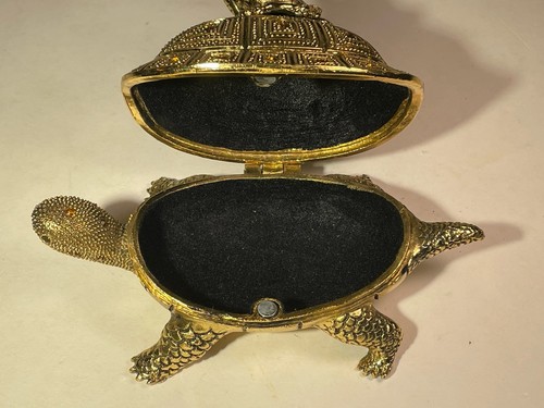 Vintage Bombay Turtle Topaz Jeweled Brass Trinket Jewelry Ring Box ONLY 5.5” - Picture 18 of 24