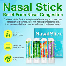 4 Pack Nasal Inhaler Stick, Boost Energy, Sinus, Congestion & Stress Relief