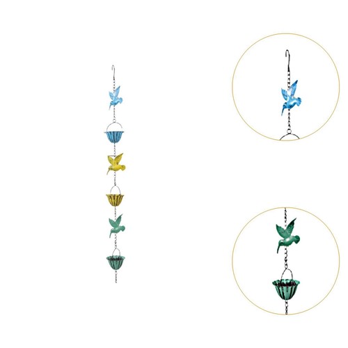 Outdoor Rain Chain Metal Hummingbird and Cup for Outside Courtyard Farmhouse - Picture 5 of 7