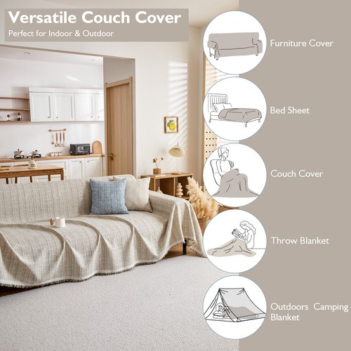 Jacquard Throw Sofa Cover w/ Tasel Edge Textured Washable Sectional Couch Cover - Picture 30 of 40