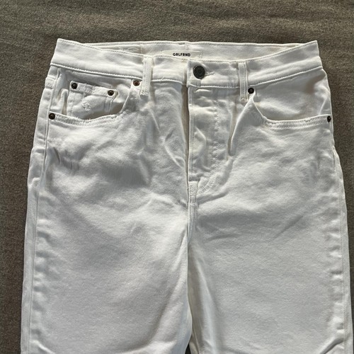 Jeans GRLFRND para mujer 27 blanco caña dobladillo crudo elástico denim hechos en EE. UU. 5 bolsillos - Imagen 3 de 17