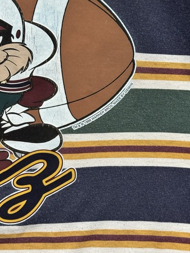 VTG 1998 Looney Tunes Taz Spelt Out Horizontal Striped T Shirt Size 14 Kids - Picture 5 of 7