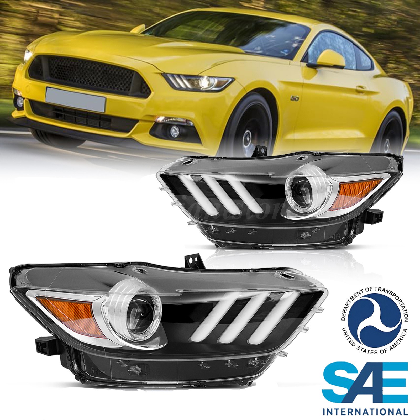 Front Pair Headlights Assembly For 2015-2017 Ford Mustang w/ Projector HID Xenon