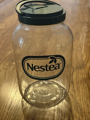 Vintage New Nestea 1 Gallon Glass Jar Canister With Lid Handle Pour Spout
