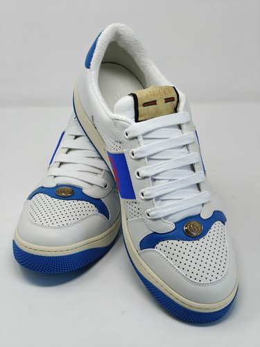 Gucci Screeners Uomo UK 10 Scarpe da Ginnastica Sneakers Blu Bianco GG 765064 15417 - Foto 9 di 13