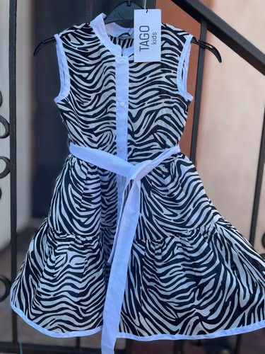 TAGO dress girl 7 years old, height 122 cm animal print black white sleeveless - Picture 1 of 12