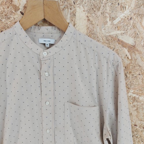 Medium REISS Grandad Kragen Hemd Herren Creme "Waldorf" Baumwolle M
