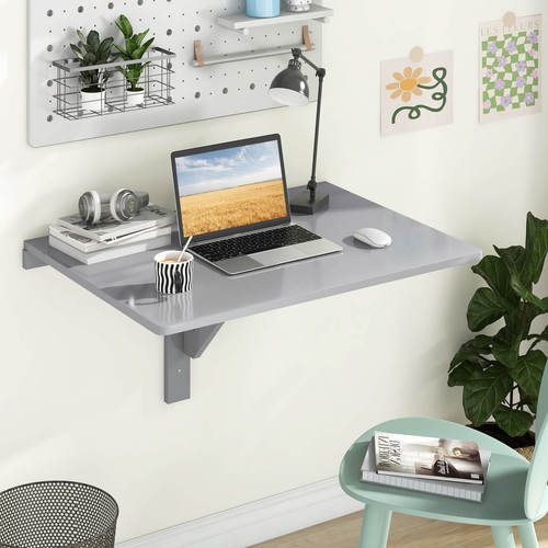 Costway Floating Folding Desk Wall-Mounted Drop-Leaf Table Space Saver Black - Picture 3 of 9