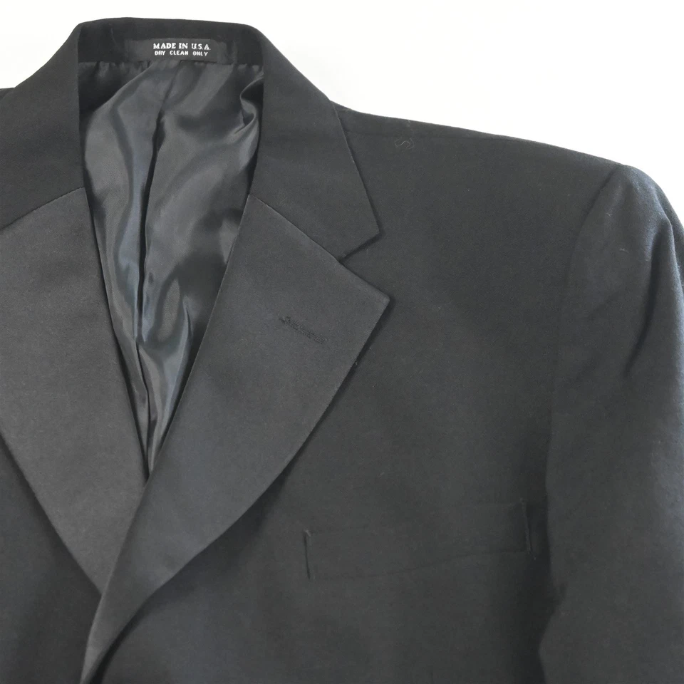 Vtg USA Made Jos A Bank 43R 31x32 Black 100% Wool Boxy Mens Jacket Pants Tuxedo - Image 3 of 4