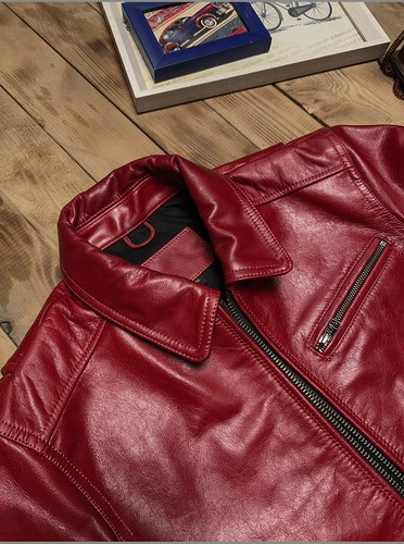 Retro Herren Motorrad Lederjacke Reverskragen Kurz Slim Fit Ledermantel  - Bild 12 von 23