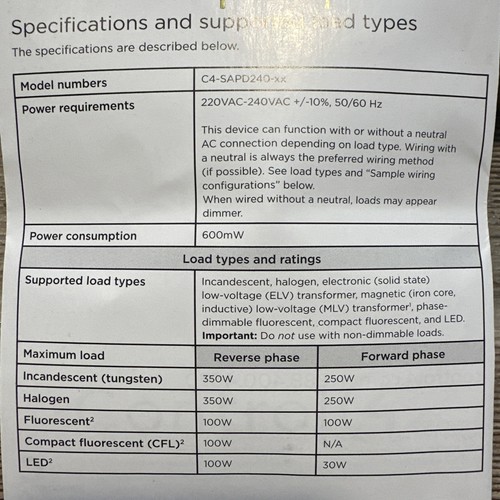 Control4 C4-SAPD240-N Square Adaptive Phase Dimmer (Configurable Keypad) - Picture 4 of 4