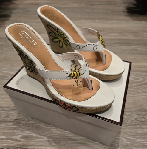 Coach Mattie Calf, Bumblebee Flower Espadrille Sandal, Sz 6.5 M Beautiful W/Box - Picture 10 of 16