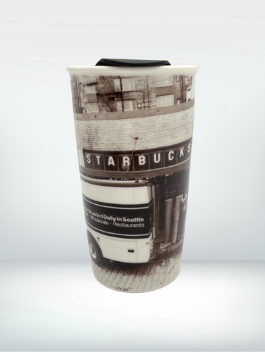 Starbucks tumbler Pike brown old photograph Seattle 2016 ceramic cup w/ lid - Picture 4 of 7