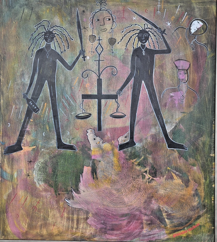 Pintura de arte haitiano Stivenson Magloire "abstracto" lienzo acrílico 32" - firmada - Imagen 2 de 19