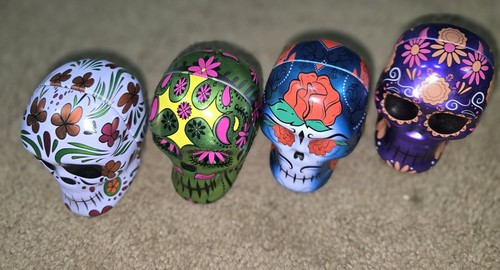 4x Day Of The Dead Empty Skulls Shape Tin Container Trinket - Picture 8 of 18