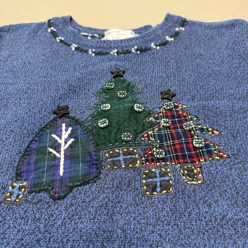 Maglione natalizio donna CJ Banks 1X blu albero applique ricamato a mano regali - Foto 1 di 12