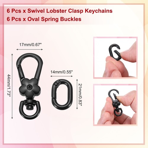 6 Pezzi Portachiavi con Chiusura Aragosta Girevole in Metallo Sgancio Rapido, Nero - Foto 2 di 6
