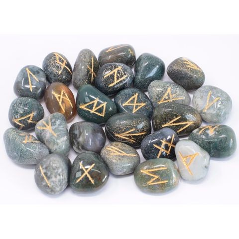 Juego de runas de ágata de musgo con bolsa - Piedras semipreciosas curativas - Imagen 1 de 3