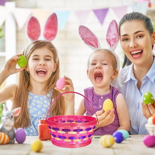 3Pcs Easter Woven Willow Baskets Set with 5 colors Paper Filler, Colorful Bam... - Picture 6 of 7