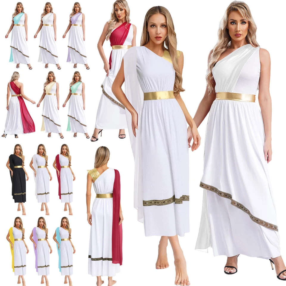 IINIIM Damen Griechische Göttin Toga Antike Römische Kaiserin Coplay Halloween Kostüm