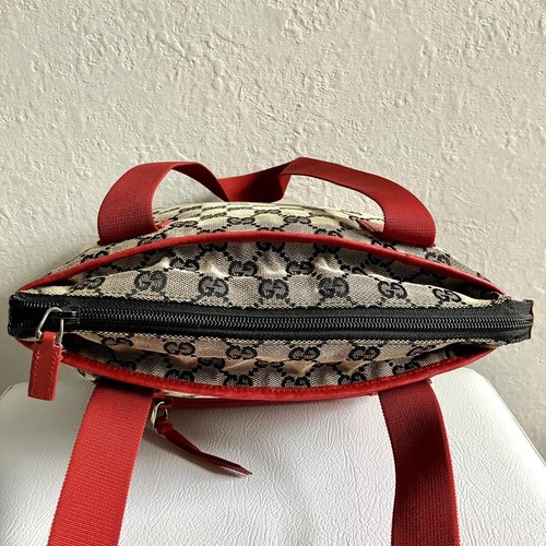 GUCCI GG Canvas Tote Bag Leather Red Used - Picture 13 of 19