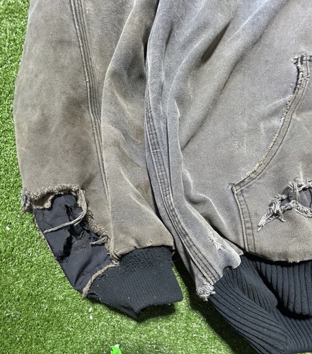 Carhartt J130 BLK Hooded Canvas Jacket Lined Men Size XL Tall Faded Distressed - Picture 2 of 12