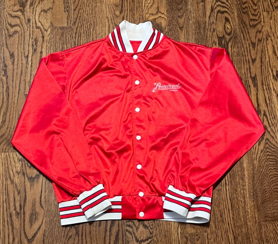 复古猫王夹克 Graceland 缎面大号 Presley Memphis Rock N 卷 70 年代罕见 — 第 2/3 张图片