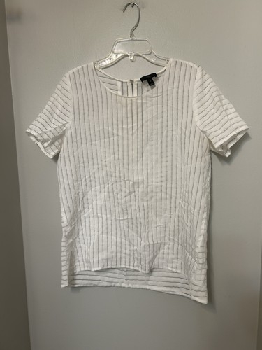 J. Camicetta girocollo bianca trasparente a righe zip posteriore taglia 10 carriera minimalista preppy - Foto 1 di 8