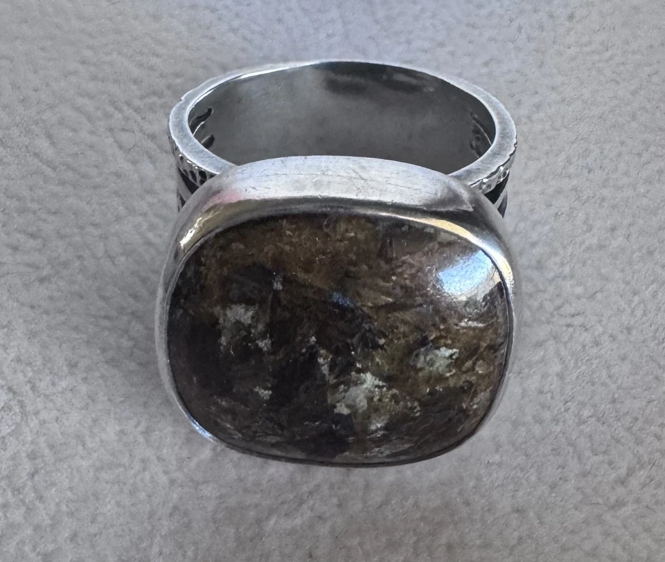 Кольцо с бронзитом из чистого серебра SILPADA R1738 размер 8 с коричневыми золотыми пятнами - Изображение 2 из 4