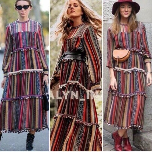 Striped Pom Pom Festival Dress Sz Large by Chelsea and Theodore - Bild 8 von 8