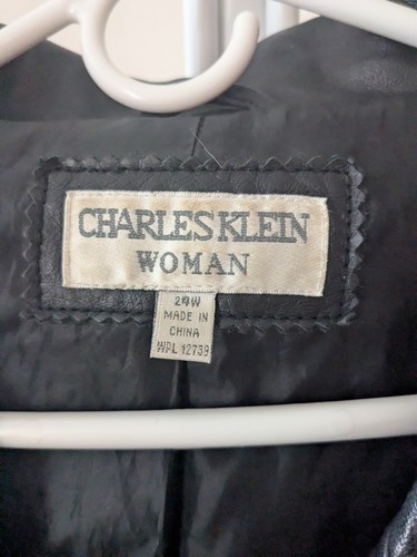 Women Charles Klein Black Soft Leather Jacket Size 24W Long/Sleeves  - Picture 3 of 7