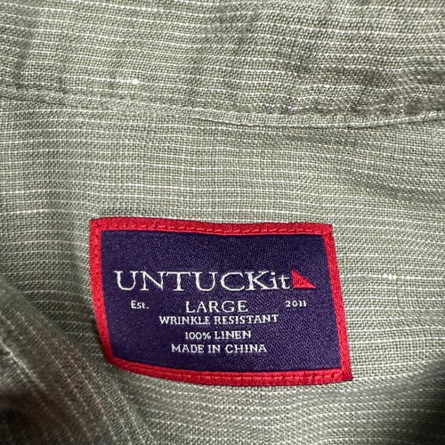UNTUCKit Mens Large Green Linen Wrinkle Resistant Button Down Short Sleeve - Picture 2 of 8