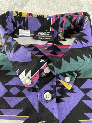 WESC Adult Colorful XL Aztec Geometric Bold Button Up Shirt Rodeo Cowboy Western - Picture 4 of 17