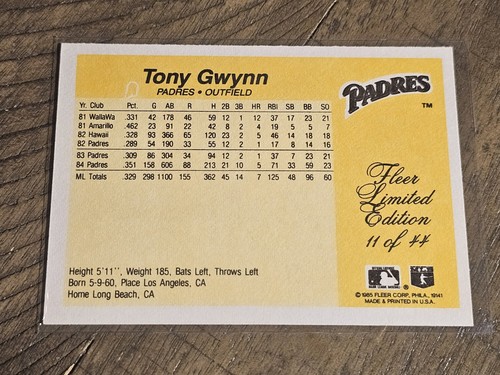 1985 Fleer Limited Edition #11 Tony Gwynn San Diego Padres Nmmt - Picture 3 of 3