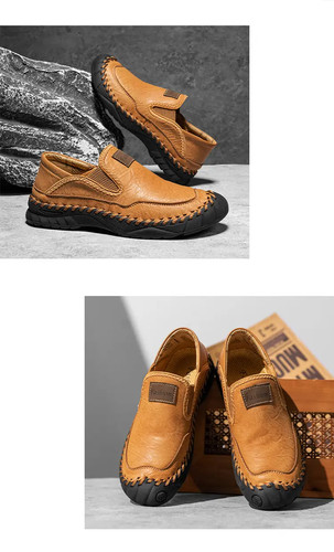 Retro Herren Leder Schuhe Slipper Freizeit Outdoor Nähschuhe Wandern Arbeitsschuhe - Bild 14 von 22