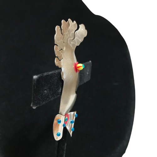 Sterling Silver 925 Unique Mad Scientist Large Hair Bowtie Glass Eye Colorful 7g - Picture 3 of 5