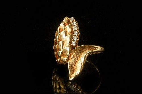 ALTER 6 DIAMANTEN DISTELBLATT 14K GELBGOLD BYPASS RING SCHWER GLM - Bild 2 von 7