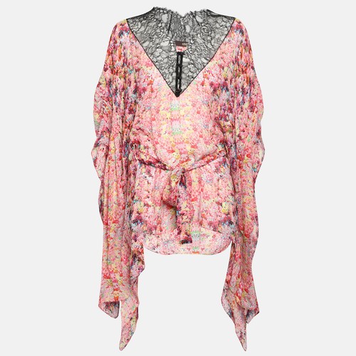 Roberto Cavalli Multicolor Silk and Lace Kaftan Top M - Picture 1 of 8