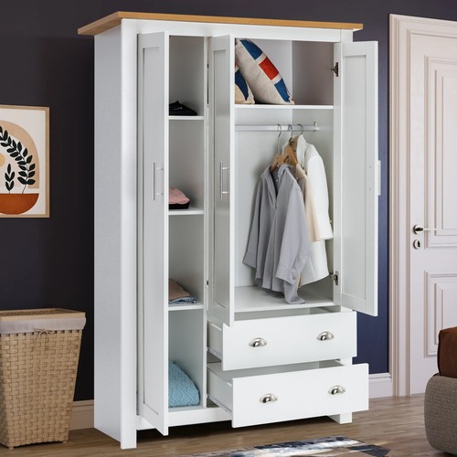 3 Door 2 Drawers Wardrobe With Shelves Storage & Hanging Rail Bedroom Furniture - Picture 2 of 40