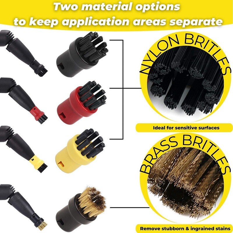 8Pcs Nylon + Brass Wire Brush, Steam Cleaning Nozzles for SC1 SC2 SC3 SC4 K7 - Picture 2 of 7