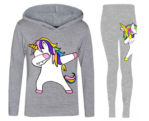 Dabbing Floss Girls Rainbow Unicorn Hooded top or Crop top Legging Set - Picture 14 of 15