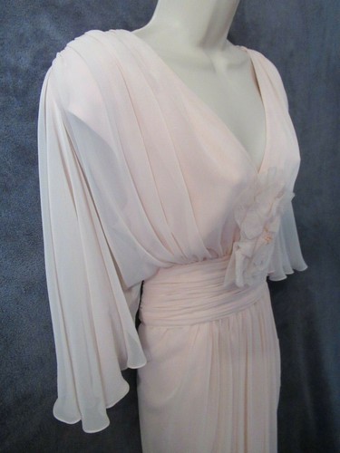 NOS 70's Vintage Jill Richards Pink Peachy Chiffon Flutter Angel Formal Dress 10 - Picture 7 of 12
