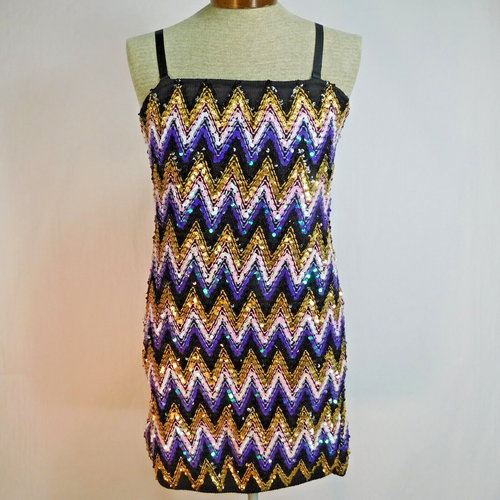 Mini Vestido Forever 21+ Bodycon Lentejuelas Chevron Púrpura Rosa Iridiscente Rave Vestido - Imagen 3 de 11