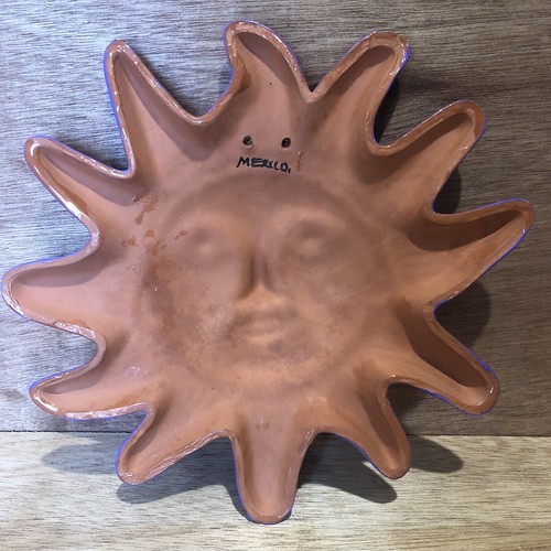 Clay Pottery Sun Face Mexican Wall Art Hand Painted Southwest Purple/Multi Decor - Imagen 4 de 7