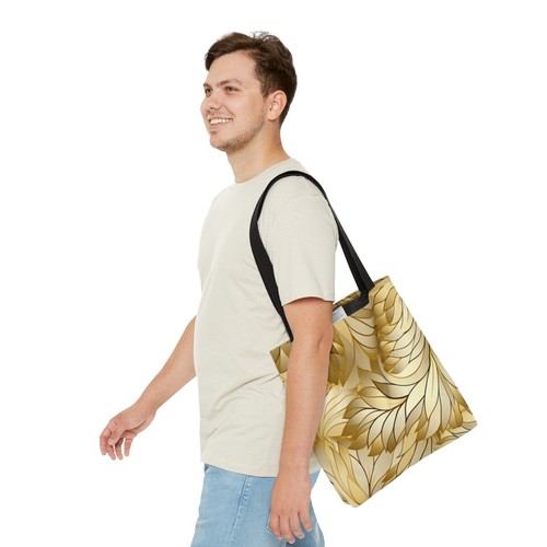 Tote Bag Gold White Swirl Wedding Anniversary Gift Bag Reusable Beach Grocery - Picture 8 of 13