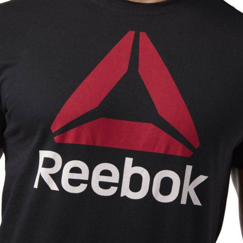 Reebok Men's Logo T-Shirt Top Black/Excellent Red - Picture 9 of 16