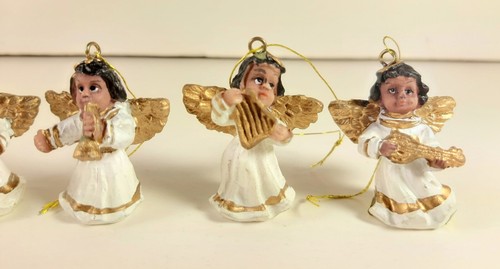 Set of 6 Christmas Ornaments Black, African American Musical Angels Poly Resin - Picture 4 of 15
