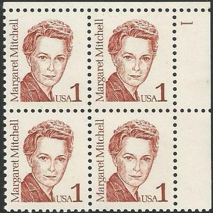 Plate Block of 4 stamps - Scott 2168 - 1 cent - Margaret Mitchell - 1986 - MNH - Picture 1 of 1