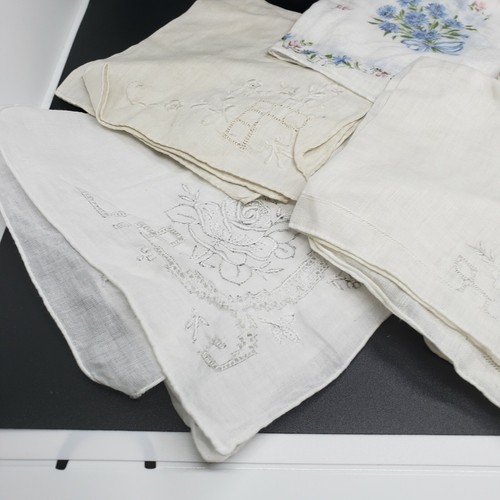 Lot 6 Vintage Handkerchiefs White Plus Embroidered Cutwork Embellished Hankies - Picture 2 of 5