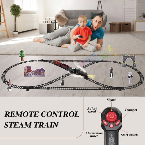 Steam Train Set Remote Control Locomotive Railroad Train RC Toy Kids Boys Gift - Picture 2 of 7